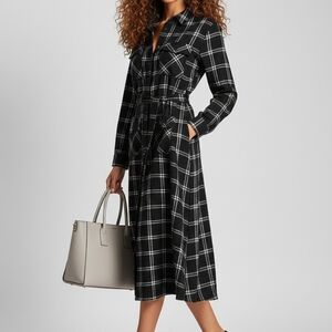 Current/Elliott Ana Maxi Black White Plaid Shirt Dress Women's SZ 0
